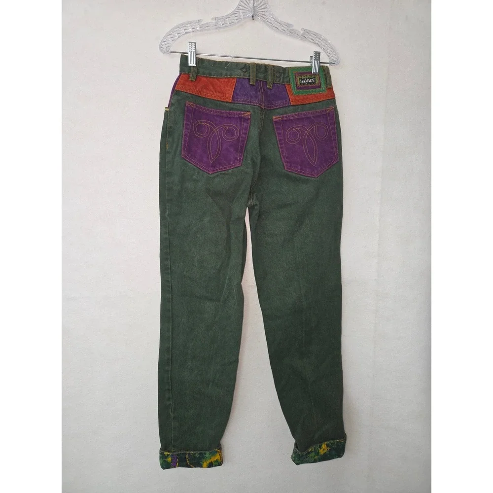 Vintage Major Damage Colorblock Jeans Green Purple Mens Size 30 High Rise 90s